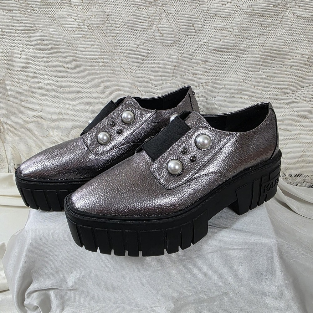 Karl Lagerfeld Shoes Womens Size 8 Silver Pearl Platform Loafer Chunky Raza/E21